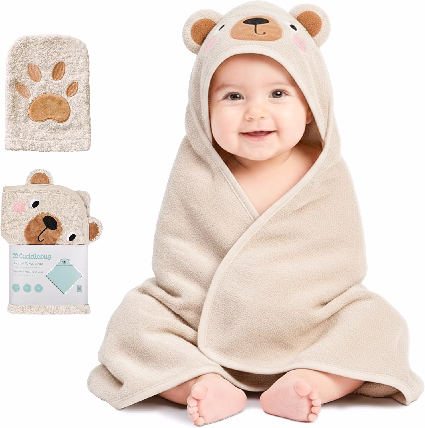 Kangura portabebés Toalla con capucha y manopla CuddleBug Beige Bear